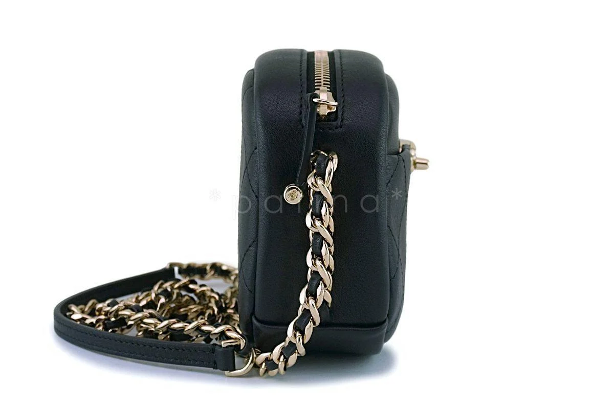 NIB 19C Chanel Black Calfskin Mini Camera Crossbody Bag GHW - Image 4