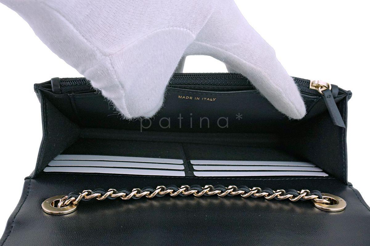 NIB 19C Chanel Black Chevron Classic Trendy CC Wallet on Chain WOC GHW - Image 11