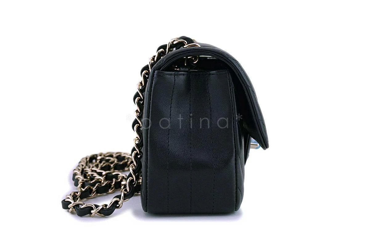 NIB 19C Chanel Black Lambskin Chevron Rectangular Classic Mini Flap Bag GHW - Image 4