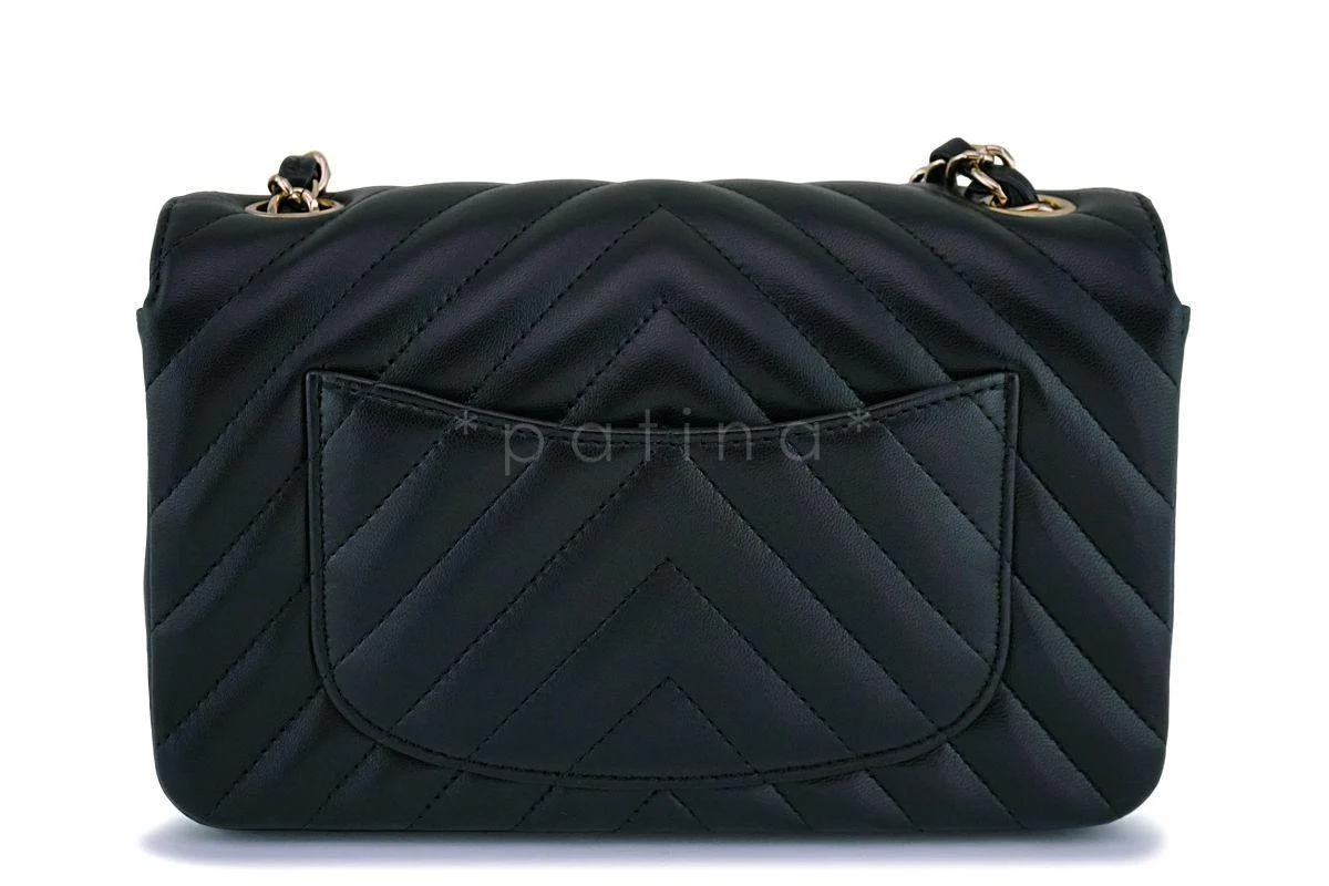 NIB 19C Chanel Black Lambskin Chevron Rectangular Classic Mini Flap Bag GHW - Image 5