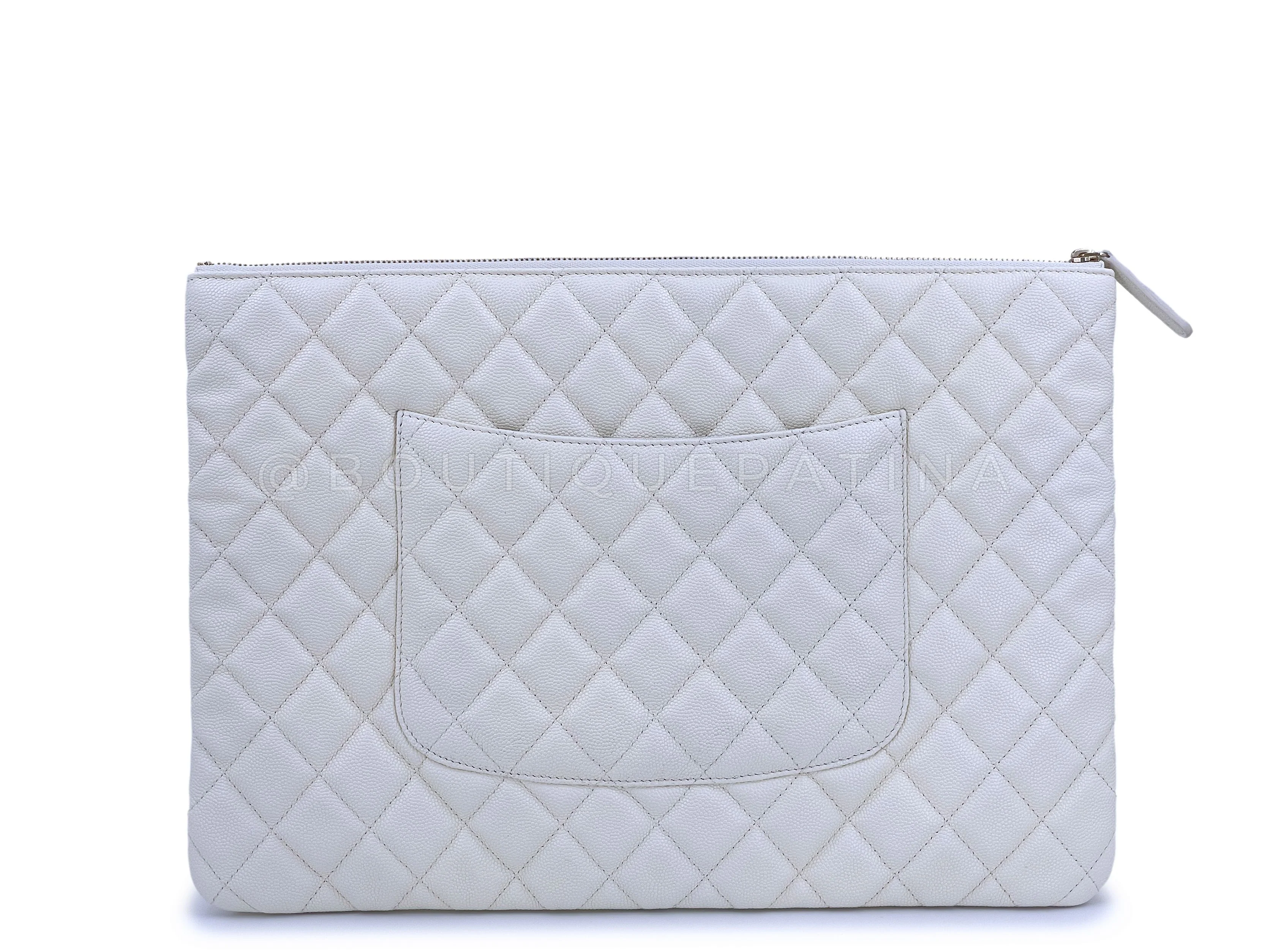 NIB 19C Chanel Creamy White Caviar Large Quilted O Case Clutch Bag GHW - Image 2
