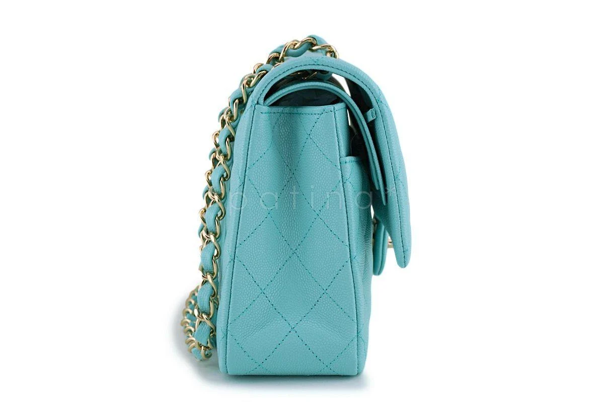 NIB 19C Chanel Lt Turquoise Blue Caviar Medium Classic Double Flap Bag GHW - Image 4