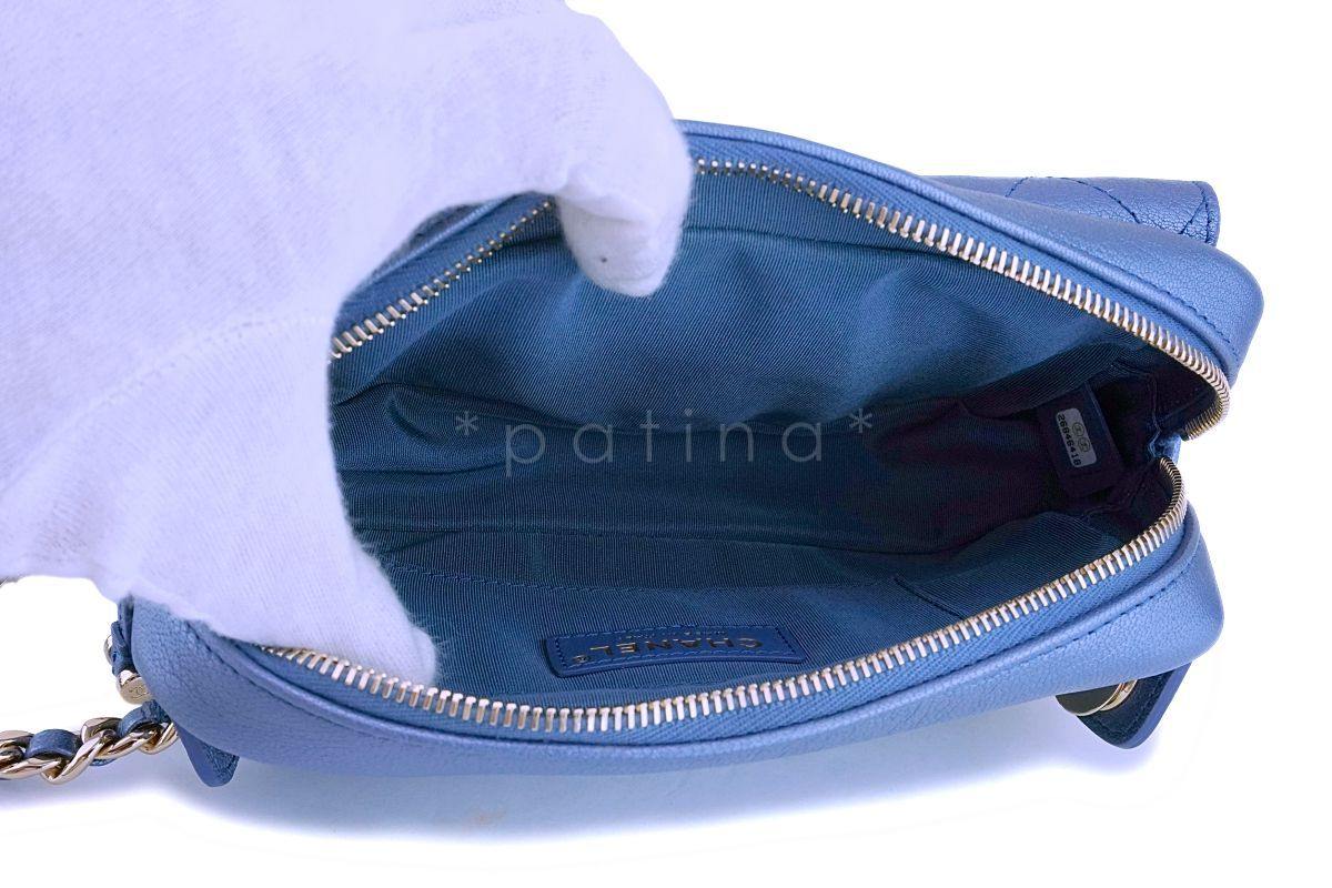 NIB 19C Chanel Pearly Iridescent Blue Waist Belt Bag Fanny Pack GHW - Image 10