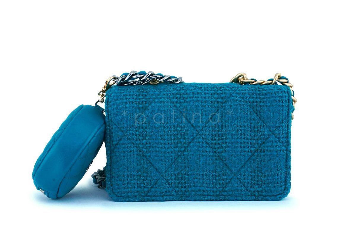 NIB 19K Chanel 19 Emerald Green Tweed Wallet on Chain WOC Flap Bag - Image 4