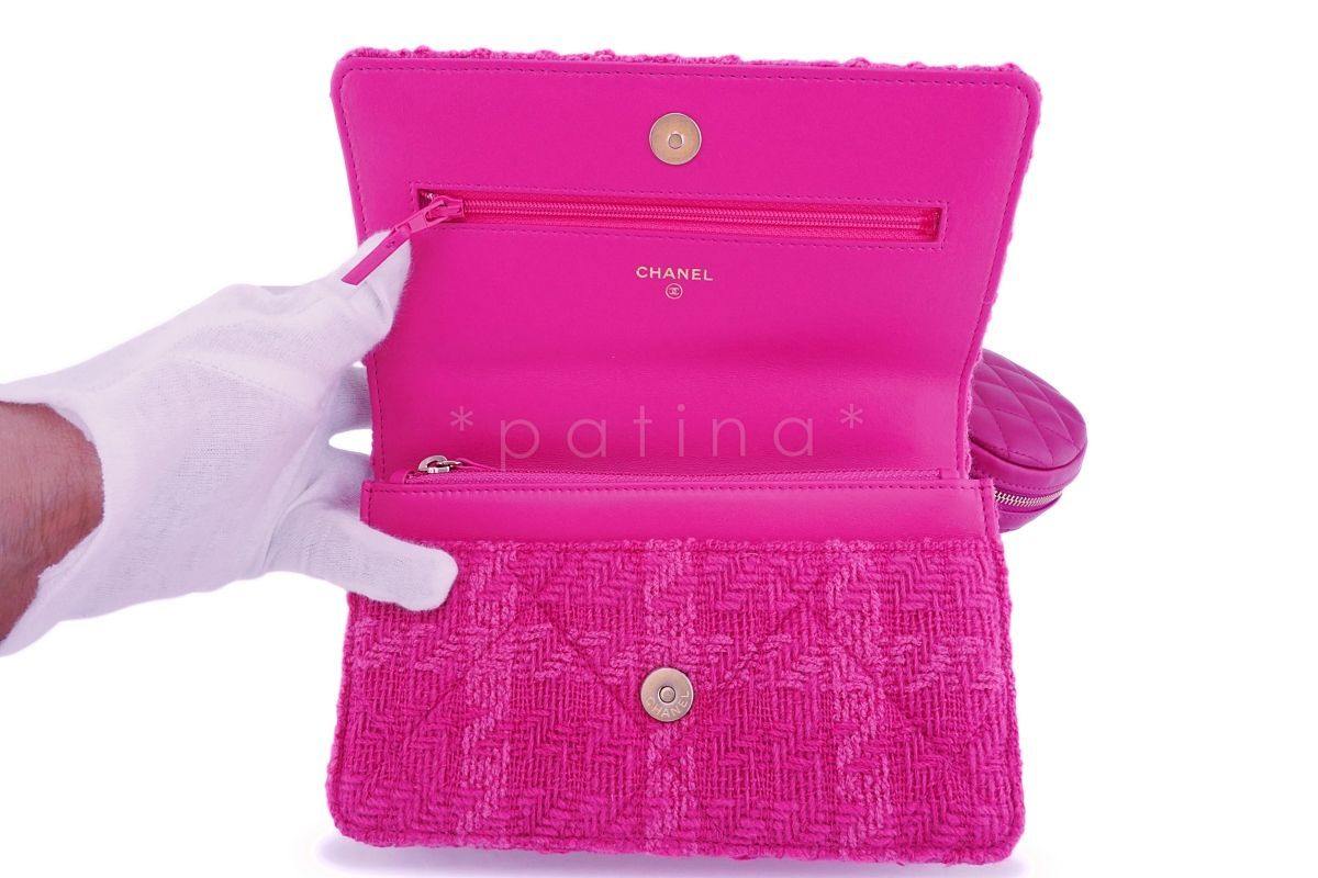 NIB 19K Chanel 19 Fuchsia Pink Tweed Wallet on Chain WOC Flap Bag - Image 8