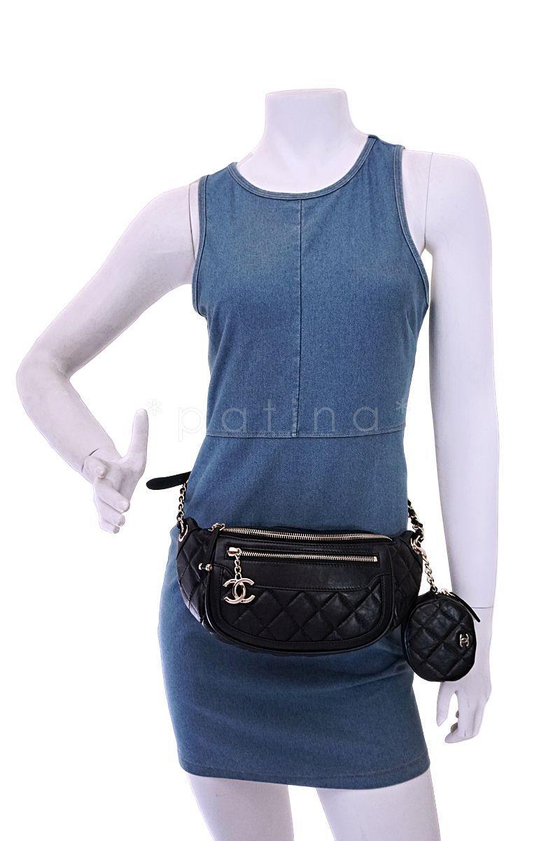 NIB 19K Chanel Black Aged Calfskin Pocket Fanny Pack Waist Bag Coin Purse - Image 12