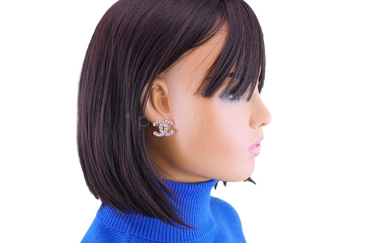 NIB 19P Chanel Crystal CC Classic "Chain" Stud Earrings GHW AB0595 - Image 5