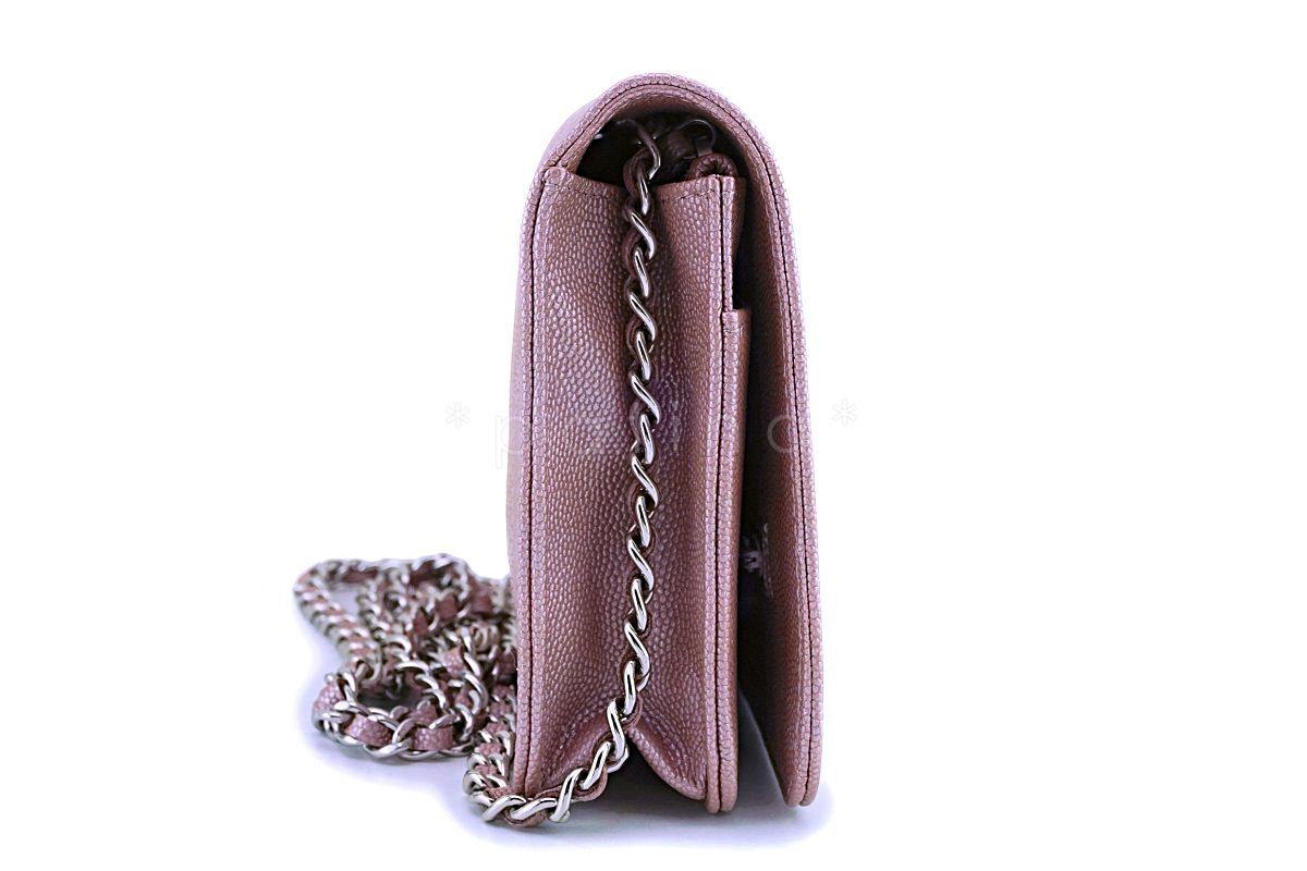 NIB 19P Chanel Pink Caviar Rose Gold Chevron Wallet on Chain WOC Flap Bag - Image 4