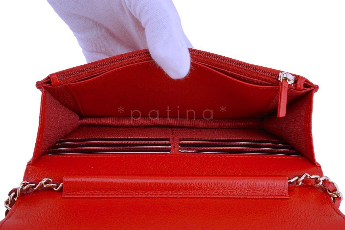 NIB 19P Chanel Red Goatskin Gold Studded Wallet on Chain WOC Flap Bag GHW  NR - Image 10