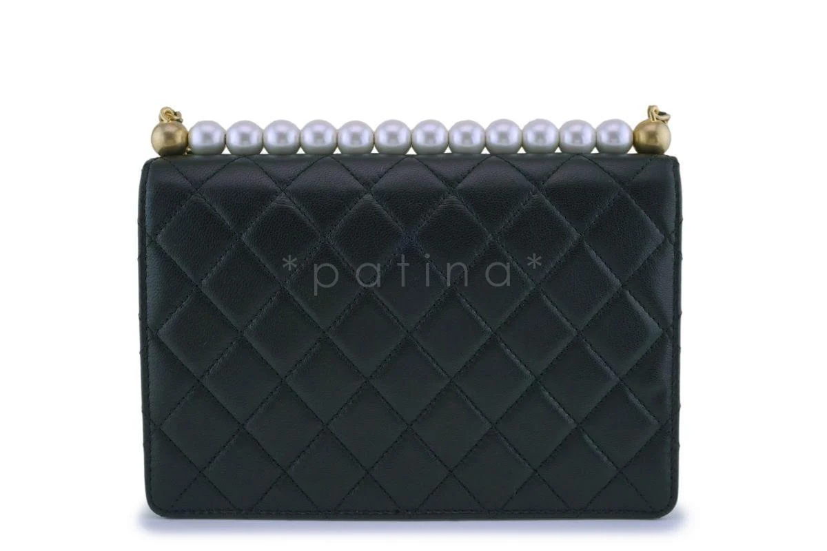 NIB 19S Chanel Black Lambskin Chic Pearls Classic Limited Mini Pearl Flap Bag GHW - Image 5