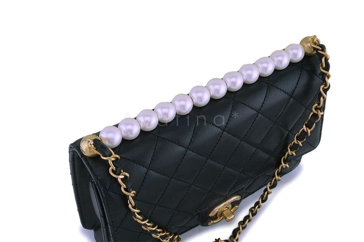 NIB 19S Chanel Black Lambskin Chic Pearls Classic Limited Mini Pearl Flap Bag GHW - Image 13