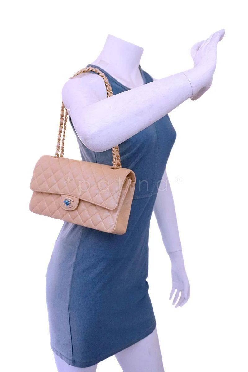 NIB 19S Chanel Iridescent Beige Medium Caviar Classic Flap Bag GHW - Image 14