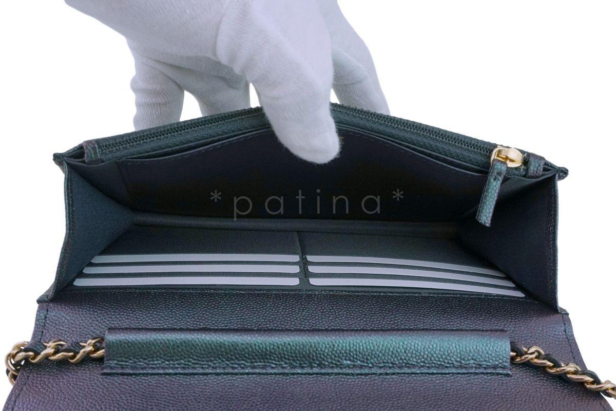 NIB 19S Chanel Iridescent Black Caviar Classic Wallet on Chain Pearly CC WOC Bag - Image 10