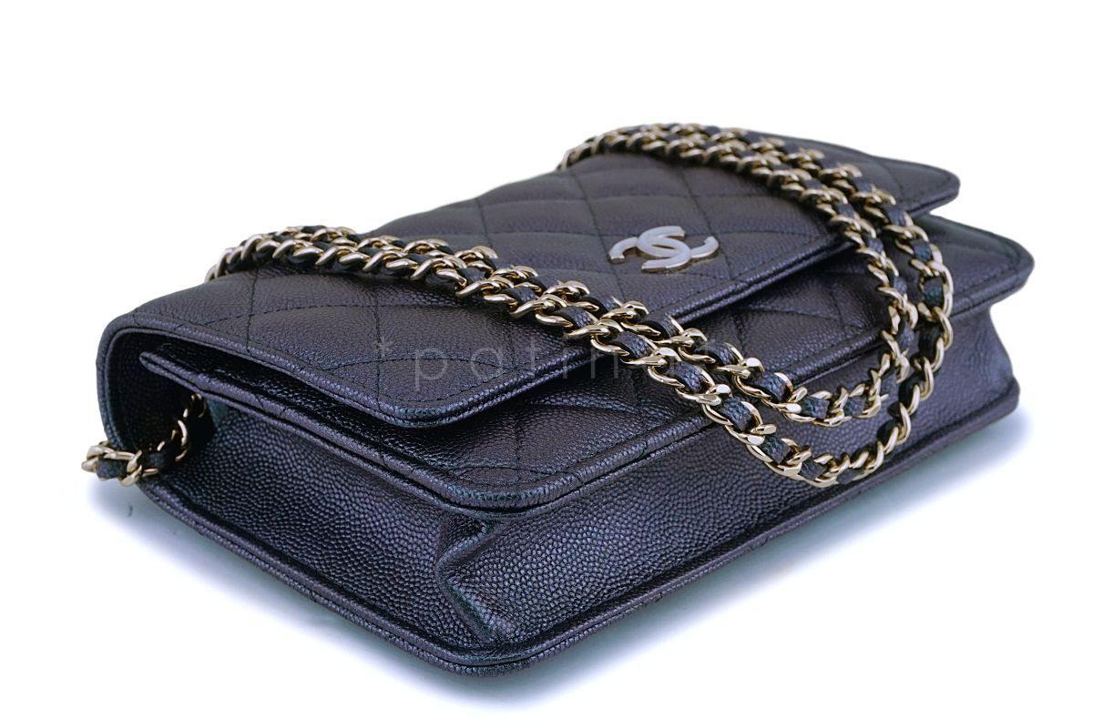 NIB 19S Chanel Iridescent Black Pearly CC Wallet on Chain WOC Flap Bag - Image 7