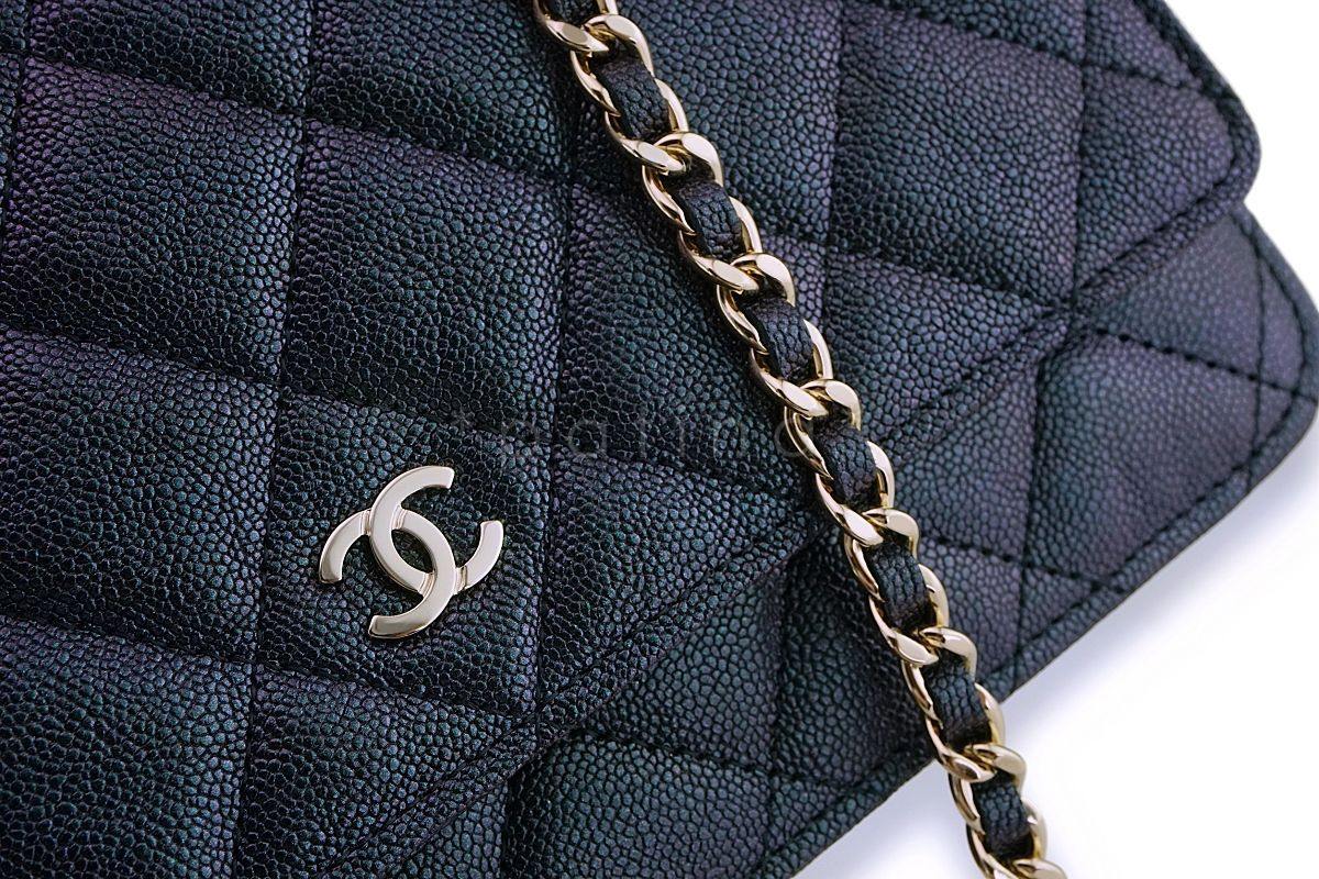 NIB 19S Chanel Iridescent Black-Purple Caviar Classic Wallet on Chain WOC GHW - Image 7