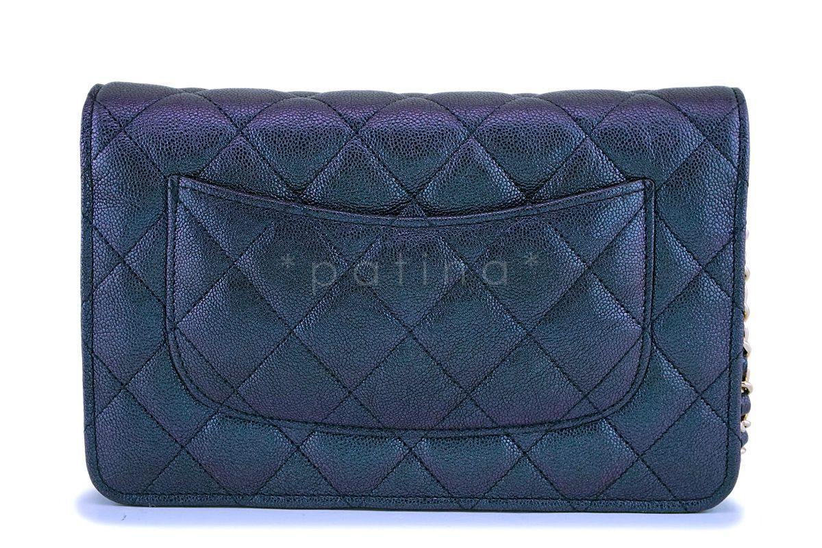 NIB 19S Chanel Iridescent Black-Purple Caviar Classic Wallet on Chain WOC GHW - Image 5