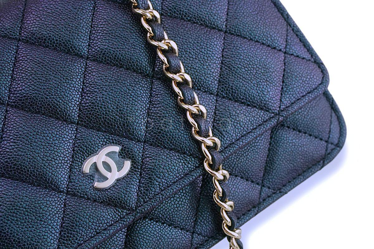 NIB 19S Chanel Iridescent Black-Purple Caviar Classic Wallet on Chain WOC GHW - Image 7