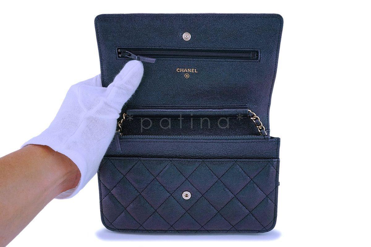 NIB 19S Chanel Iridescent Black-Purple Caviar Classic Wallet on Chain WOC GHW - Image 8