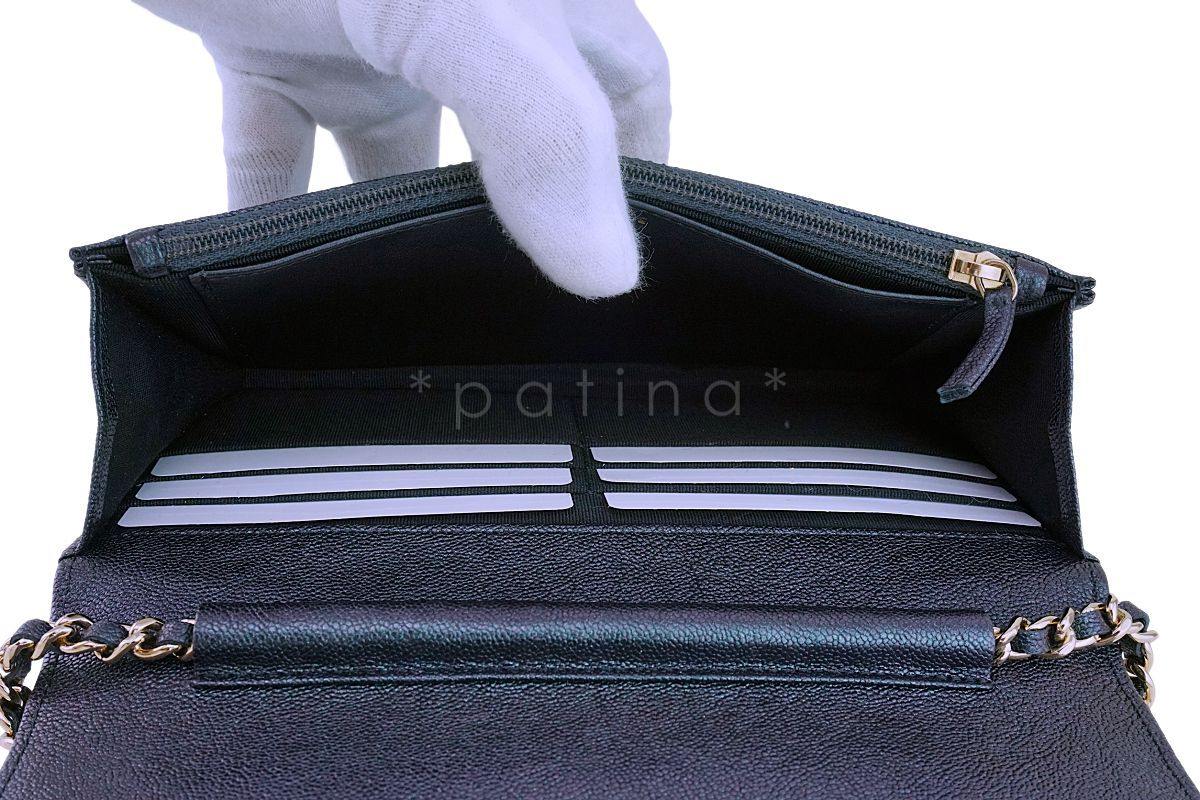 NIB 19S Chanel Iridescent Black-Purple Caviar Classic Wallet on Chain WOC GHW - Image 9
