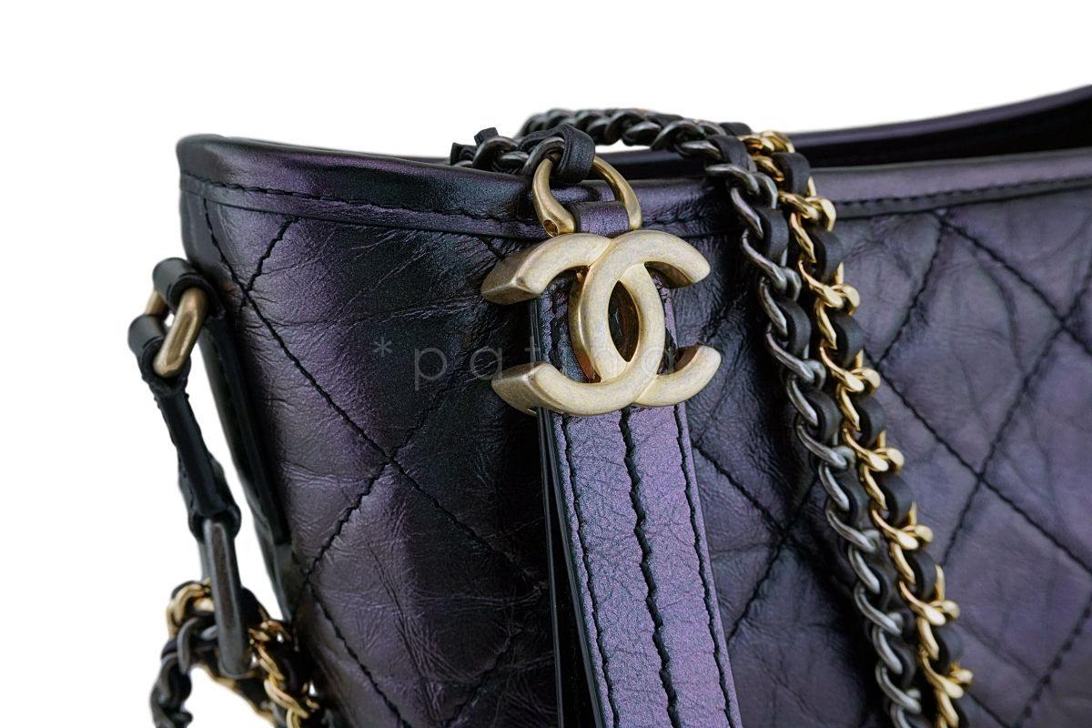 NIB 19S Chanel Iridescent Black Purple Medium Gabrielle Hobo Bag - Image 8