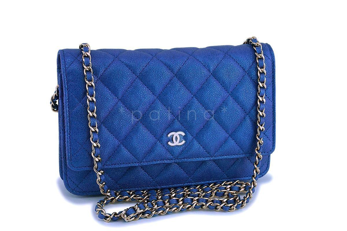 NIB 19S Chanel Iridescent Blue Caviar Classic Wallet on Chain WOC GHW - Image 2