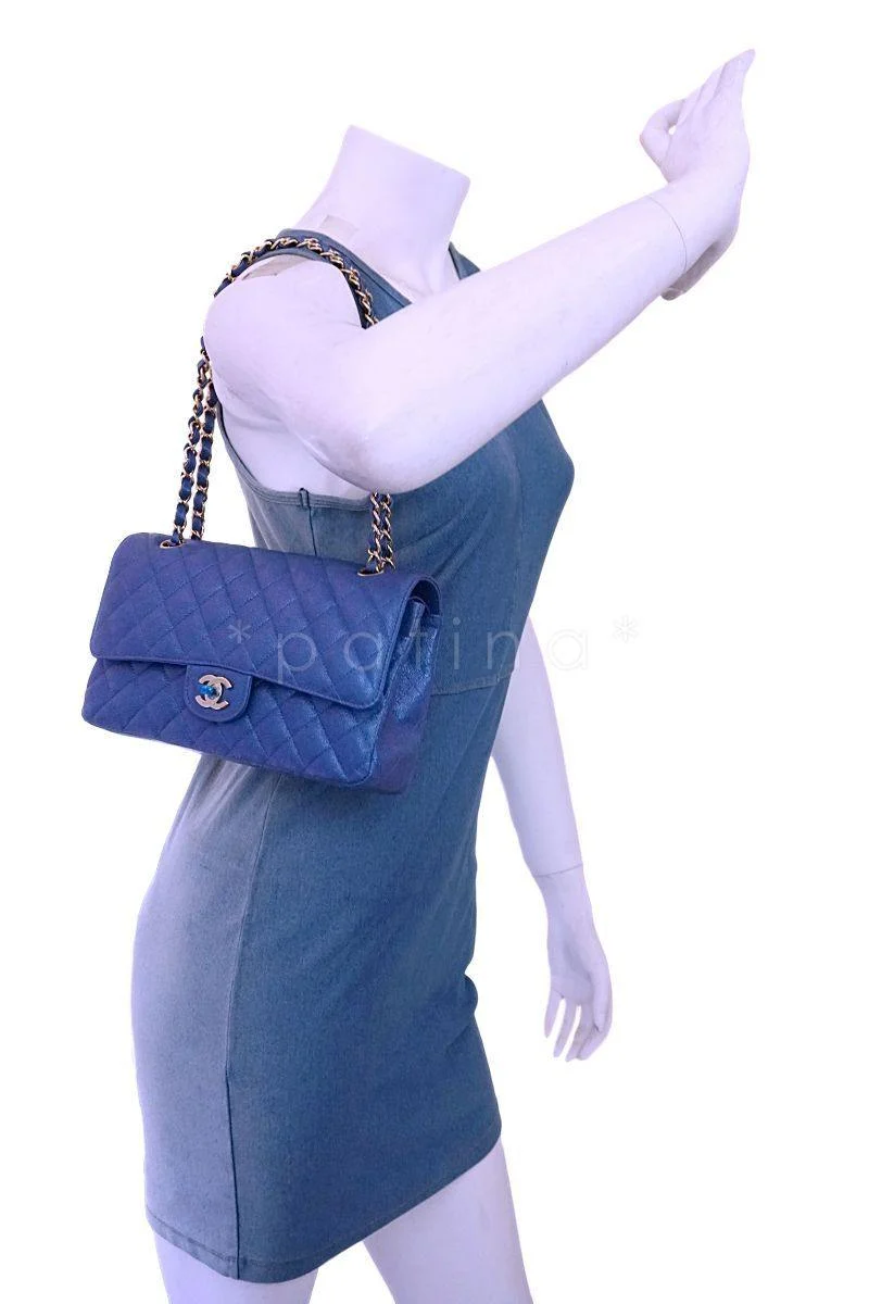 NIB 19S Chanel Iridescent Blue Caviar Medium Classic Double Flap Bag GHW - Image 14