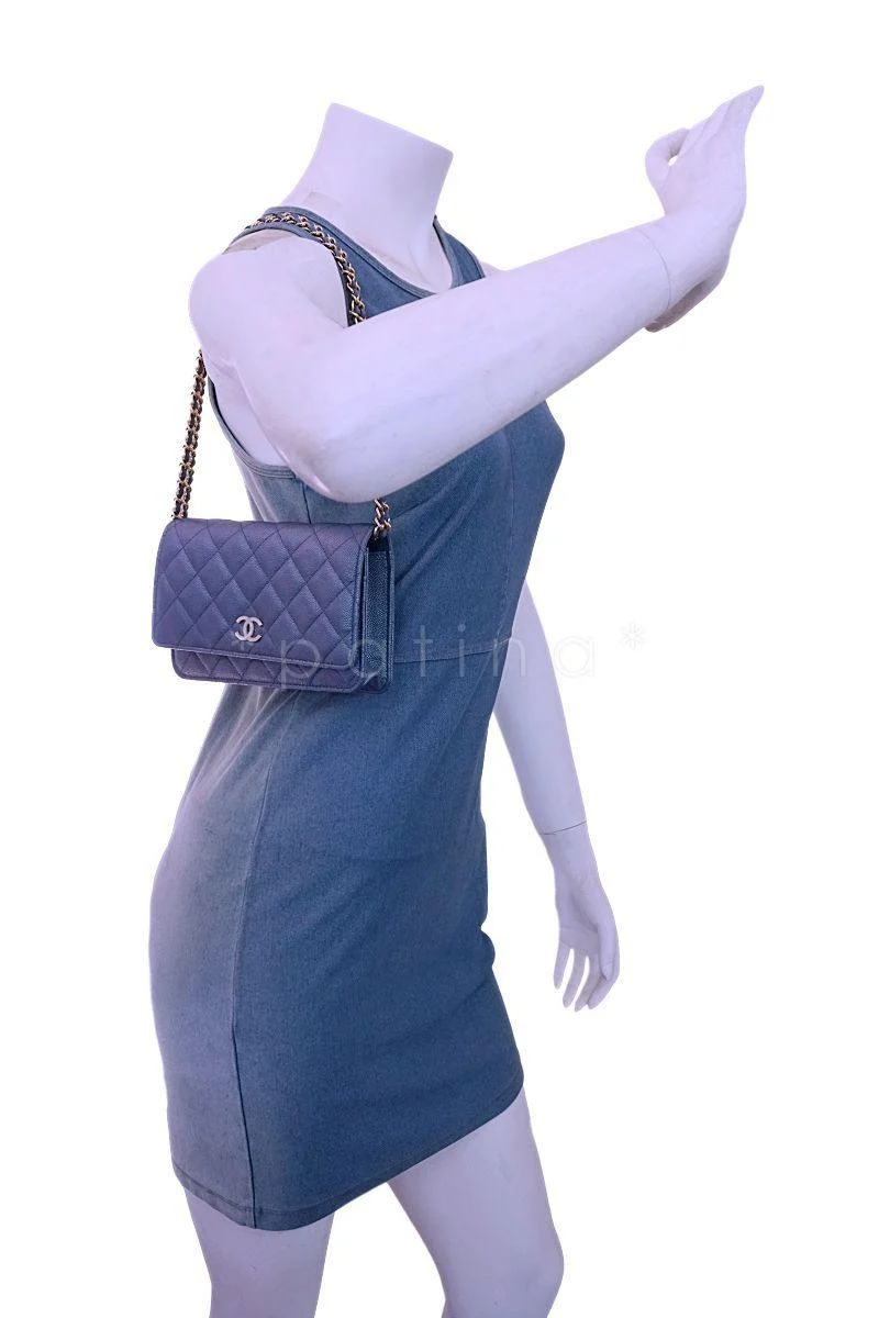 NIB 19S Chanel Iridescent Blue Pearly CC Wallet on Chain WOC Flap Bag - Image 14