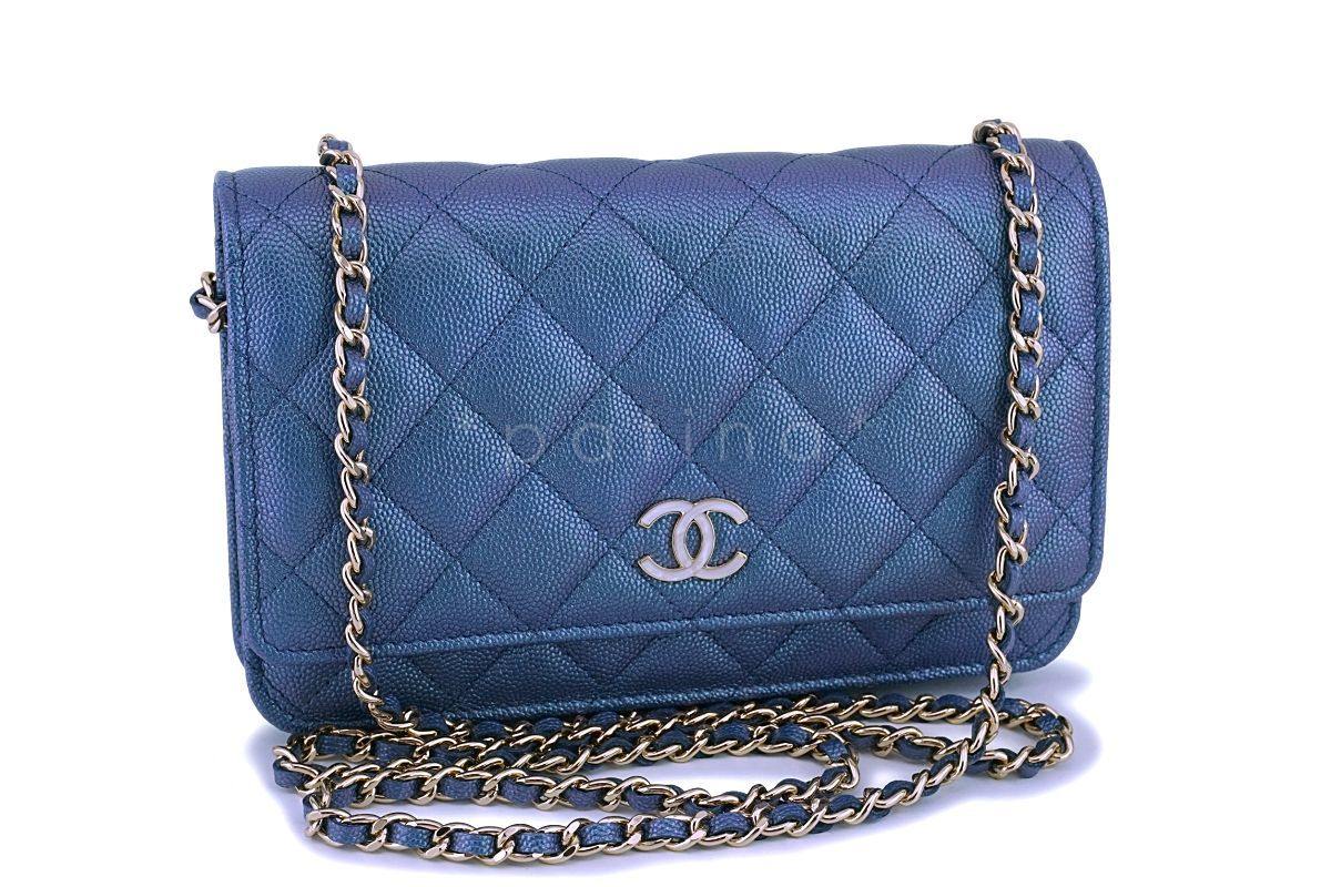 NIB 19S Chanel Iridescent Blue Pearly CC Wallet on Chain WOC Flap Bag - Image 2