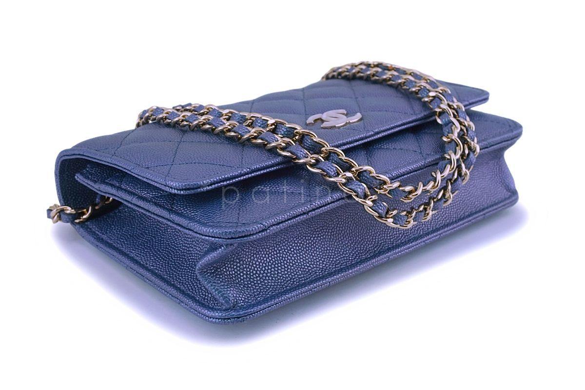 NIB 19S Chanel Iridescent Blue Pearly CC Wallet on Chain WOC Flap Bag - Image 7