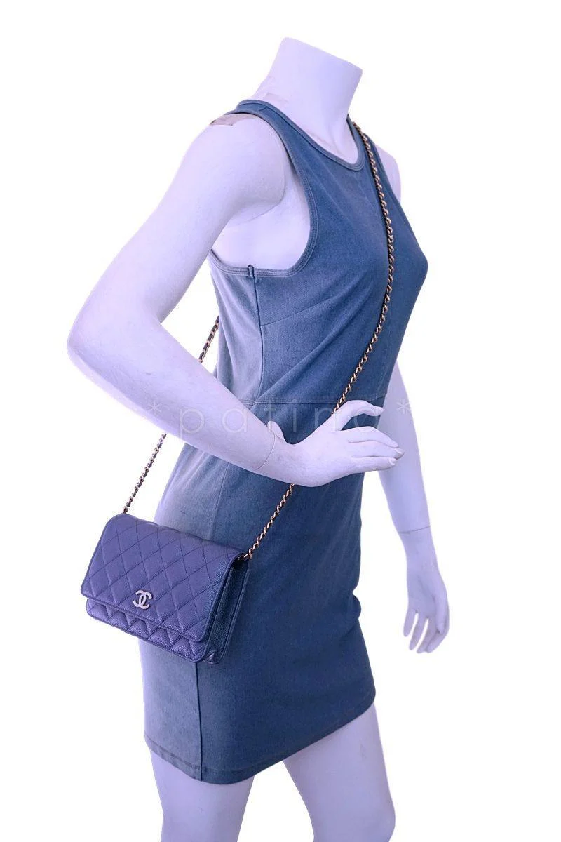 NIB 19S Chanel Iridescent Blue Pearly CC Wallet on Chain WOC Flap Bag - Image 14