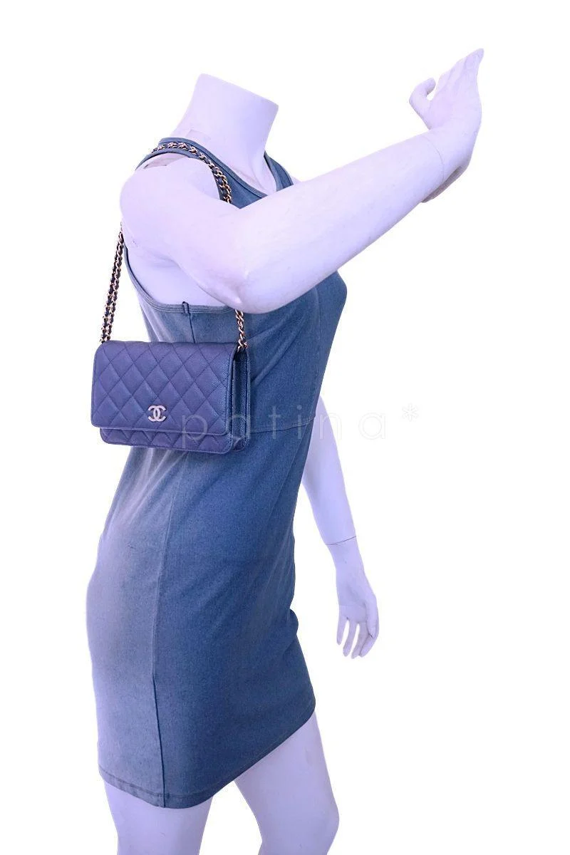 NIB 19S Chanel Iridescent Blue Pearly CC Wallet on Chain WOC Flap Bag - Image 15