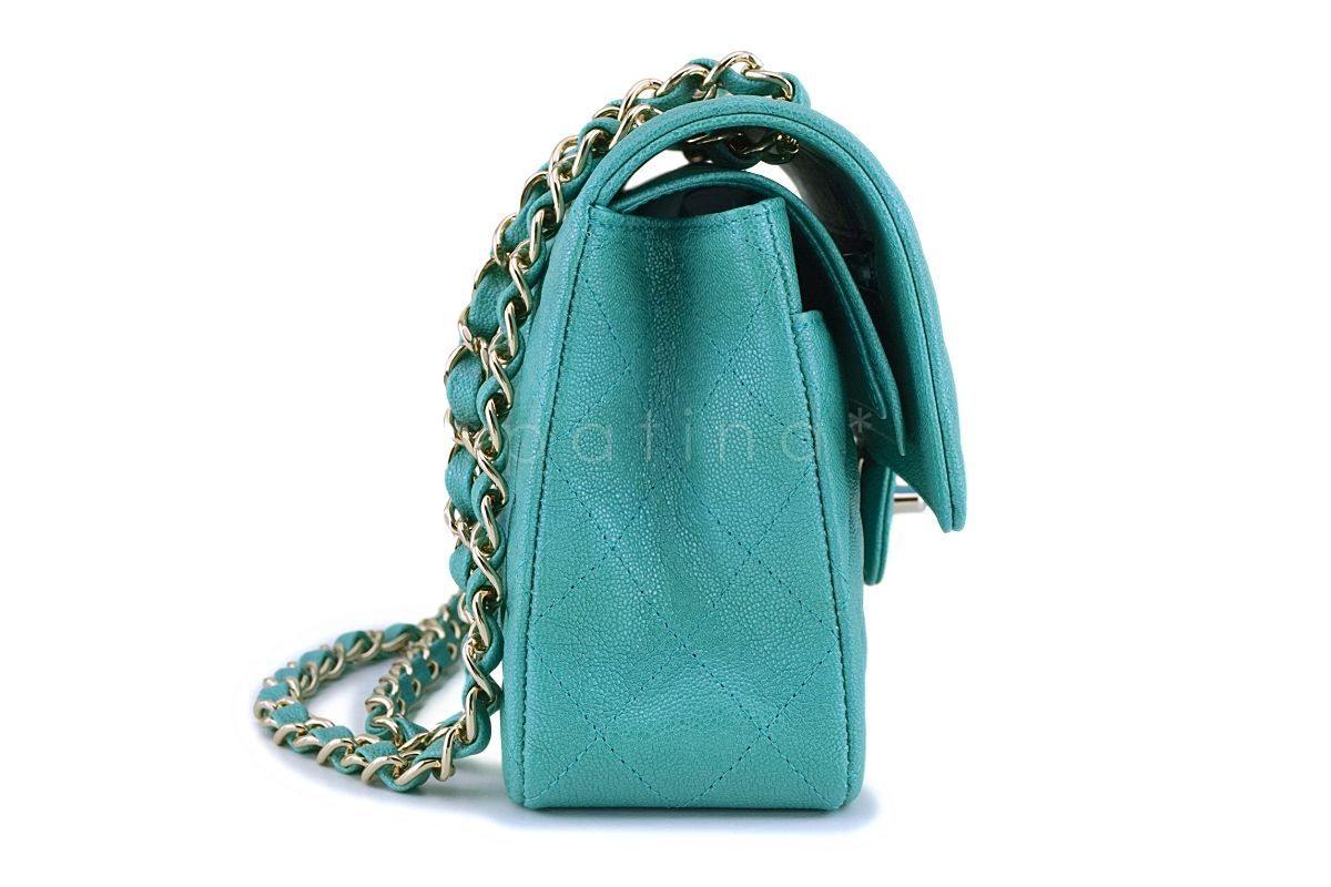 NIB 19S Chanel Iridescent Green Caviar Small Classic Double Flap Bag GHW - Image 4