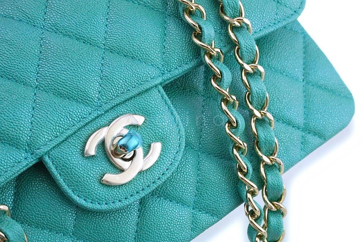 NIB 19S Chanel Iridescent Green Caviar Small Classic Double Flap Bag GHW - Image 8