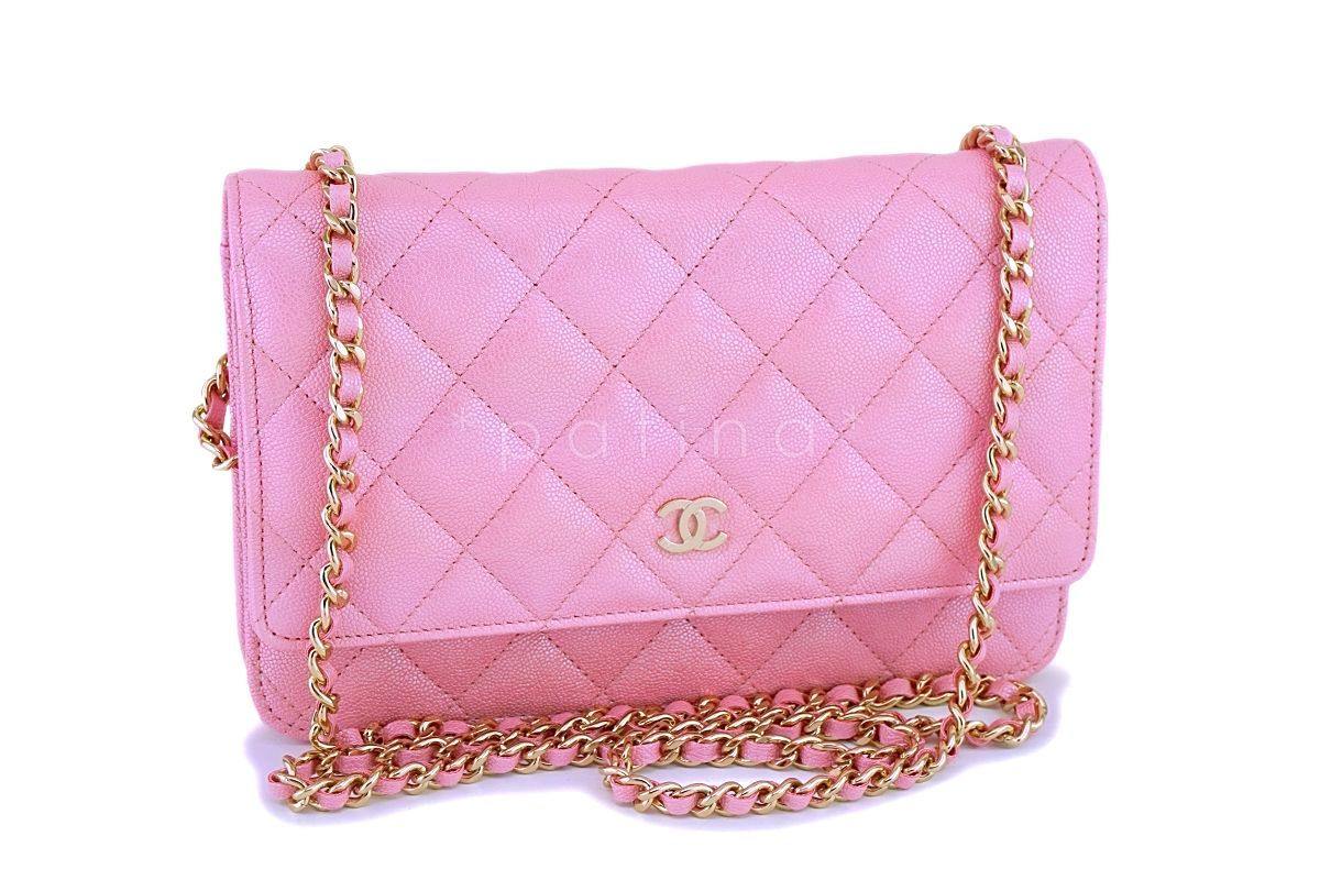 NIB 19S Chanel Iridescent Pearly Pink Caviar Wallet on Chain WOC Flap Bag - Image 2