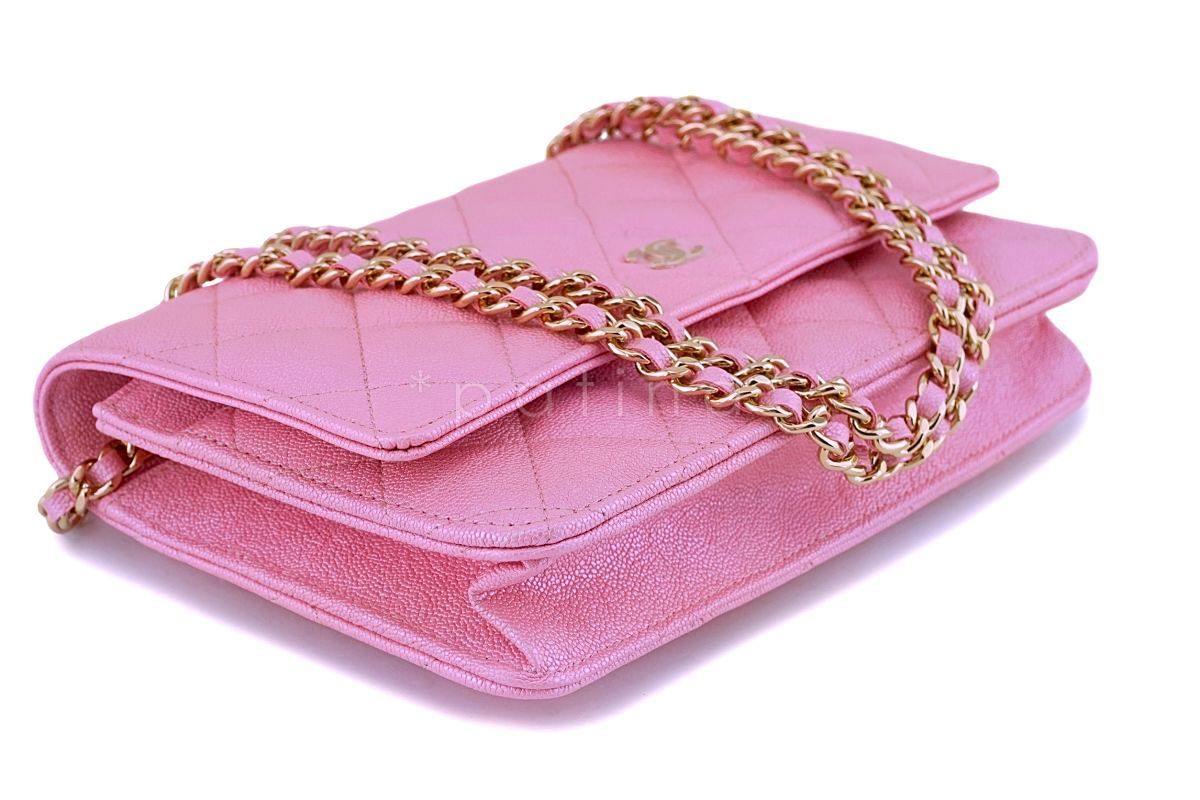 NIB 19S Chanel Iridescent Pearly Pink Caviar Wallet on Chain WOC Flap Bag - Image 7