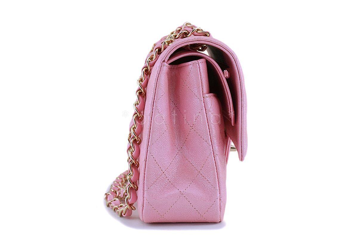 NIB 19S Chanel Iridescent Pearly Pink Caviar Medium Classic Double Flap Bag GHW - Image 4