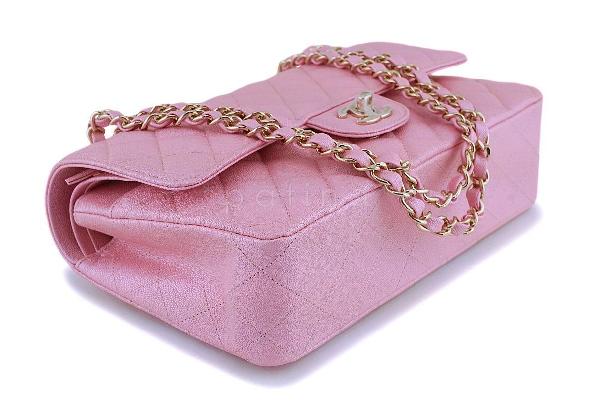 NIB 19S Chanel Iridescent Pearly Pink Caviar Medium Classic Double Flap Bag GHW - Image 7