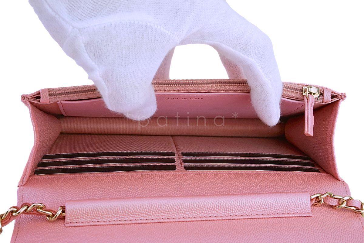 NIB 19S Chanel Iridescent Pink Caviar Classic Wallet on Chain Pearly CC WOC Bag - Image 10