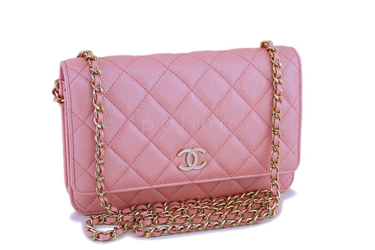 NIB 19S Chanel Iridescent Pink Caviar Classic Wallet on Chain Pearly CC WOC Bag - Image 2