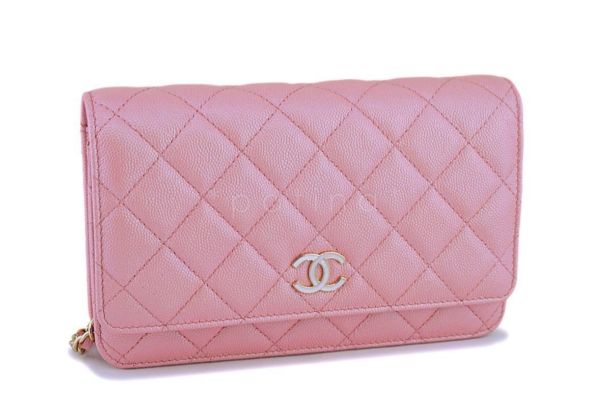 NIB 19S Chanel Iridescent Pink Caviar Classic Wallet on Chain Pearly CC WOC Bag - Image 3