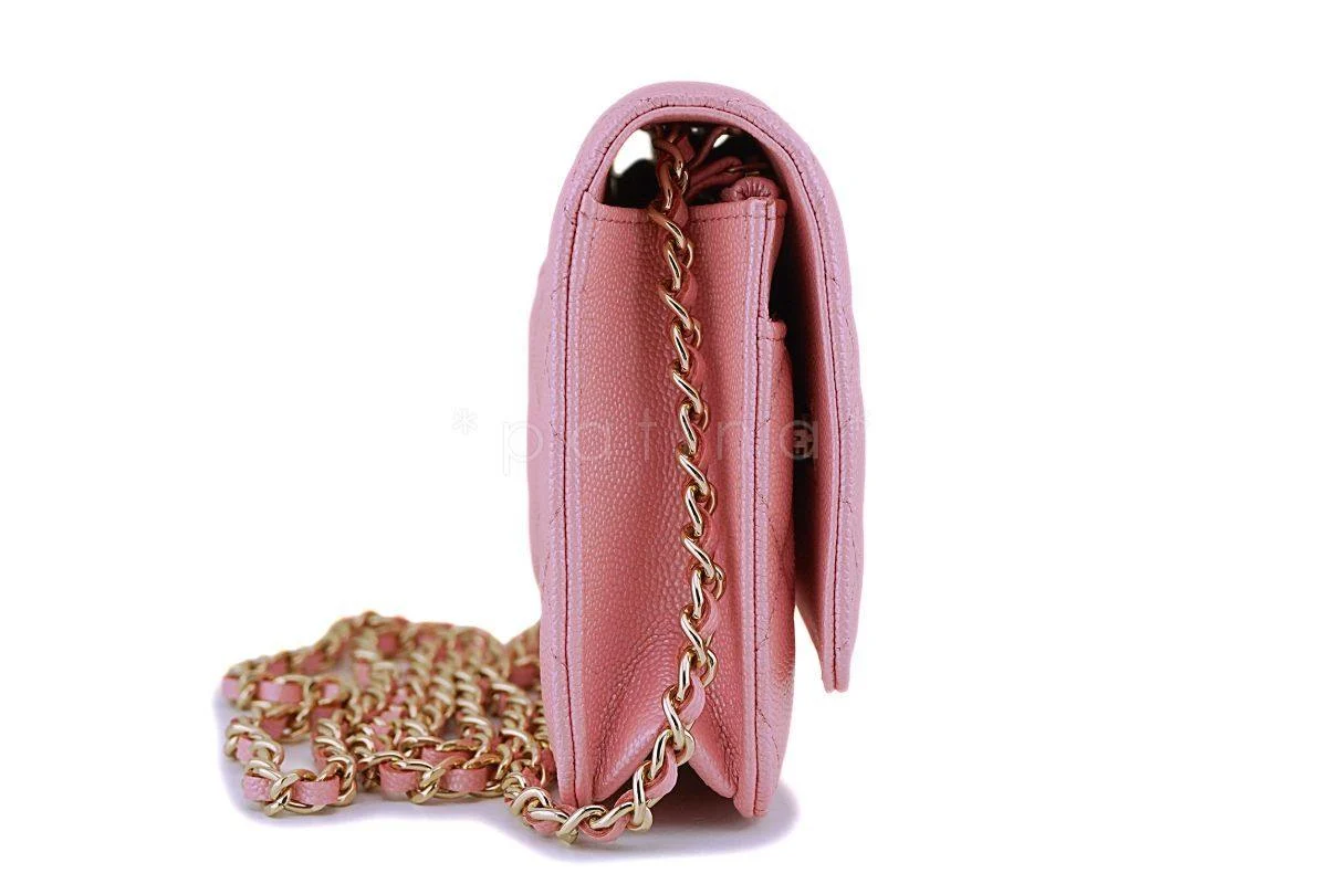 NIB 19S Chanel Iridescent Pink Caviar Classic Wallet on Chain Pearly CC WOC Bag - Image 4