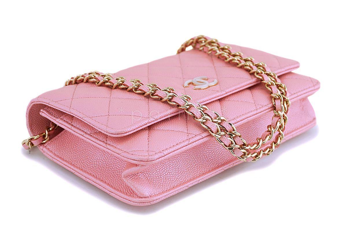 NIB 19S Chanel Iridescent Pink Caviar Classic Wallet on Chain Pearly CC WOC Bag - Image 7