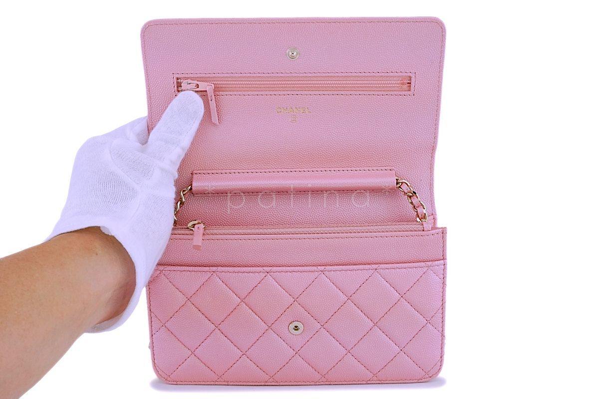 NIB 19S Chanel Iridescent Pink Caviar Classic Wallet on Chain Pearly CC WOC Bag - Image 9