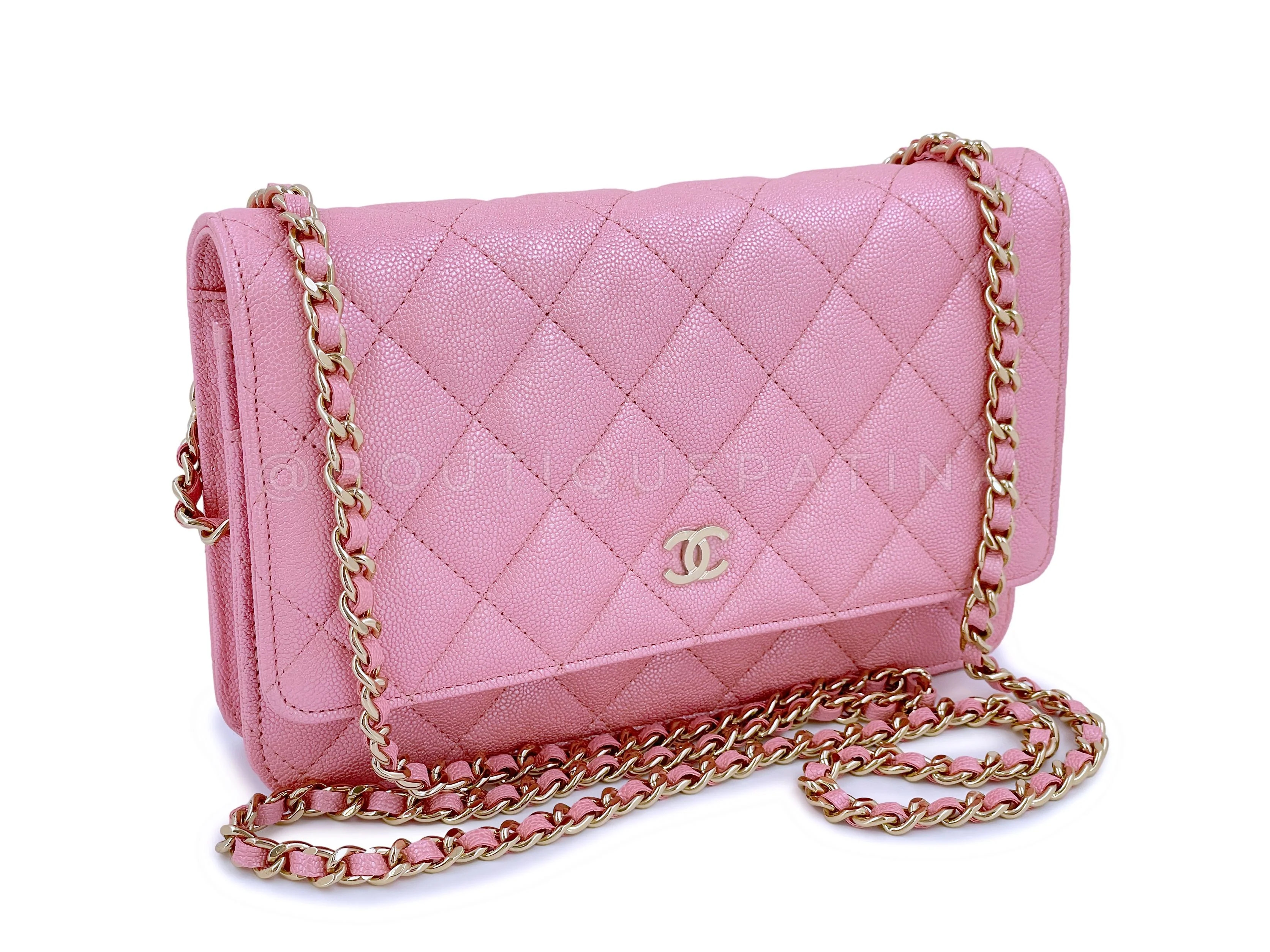 NIB 19S Chanel Iridescent Pink Caviar Classic Wallet on Chain WOC Bag GHW - Image 2