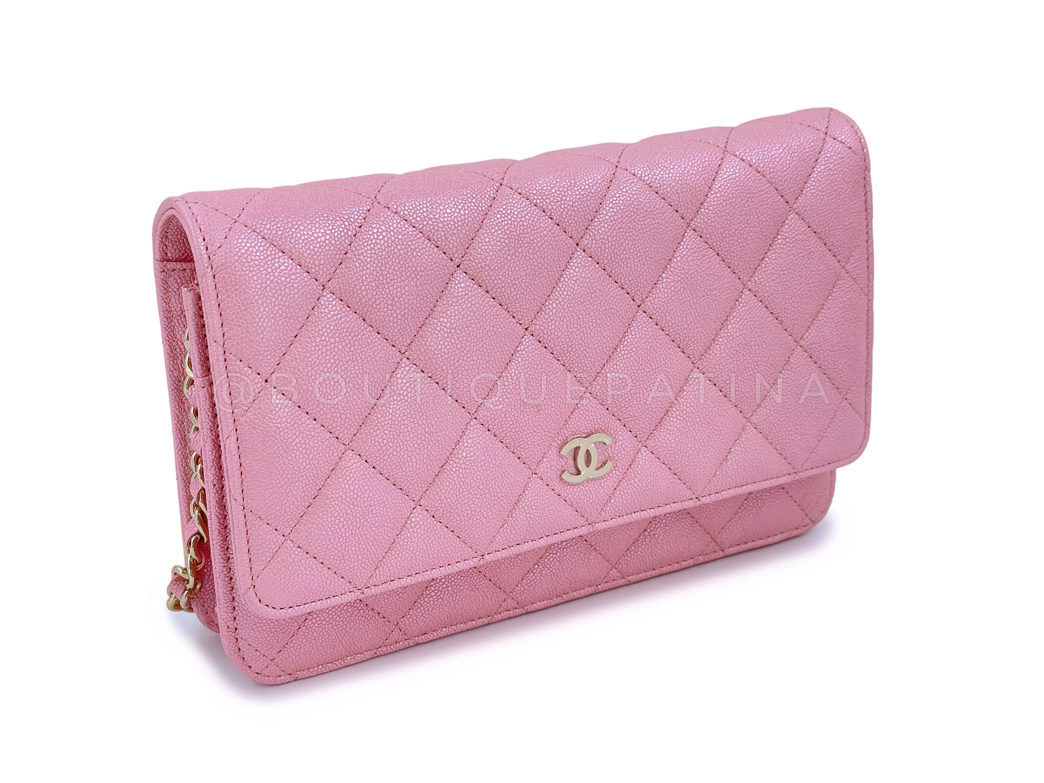 NIB 19S Chanel Iridescent Pink Caviar Classic Wallet on Chain WOC Bag GHW - Image 3