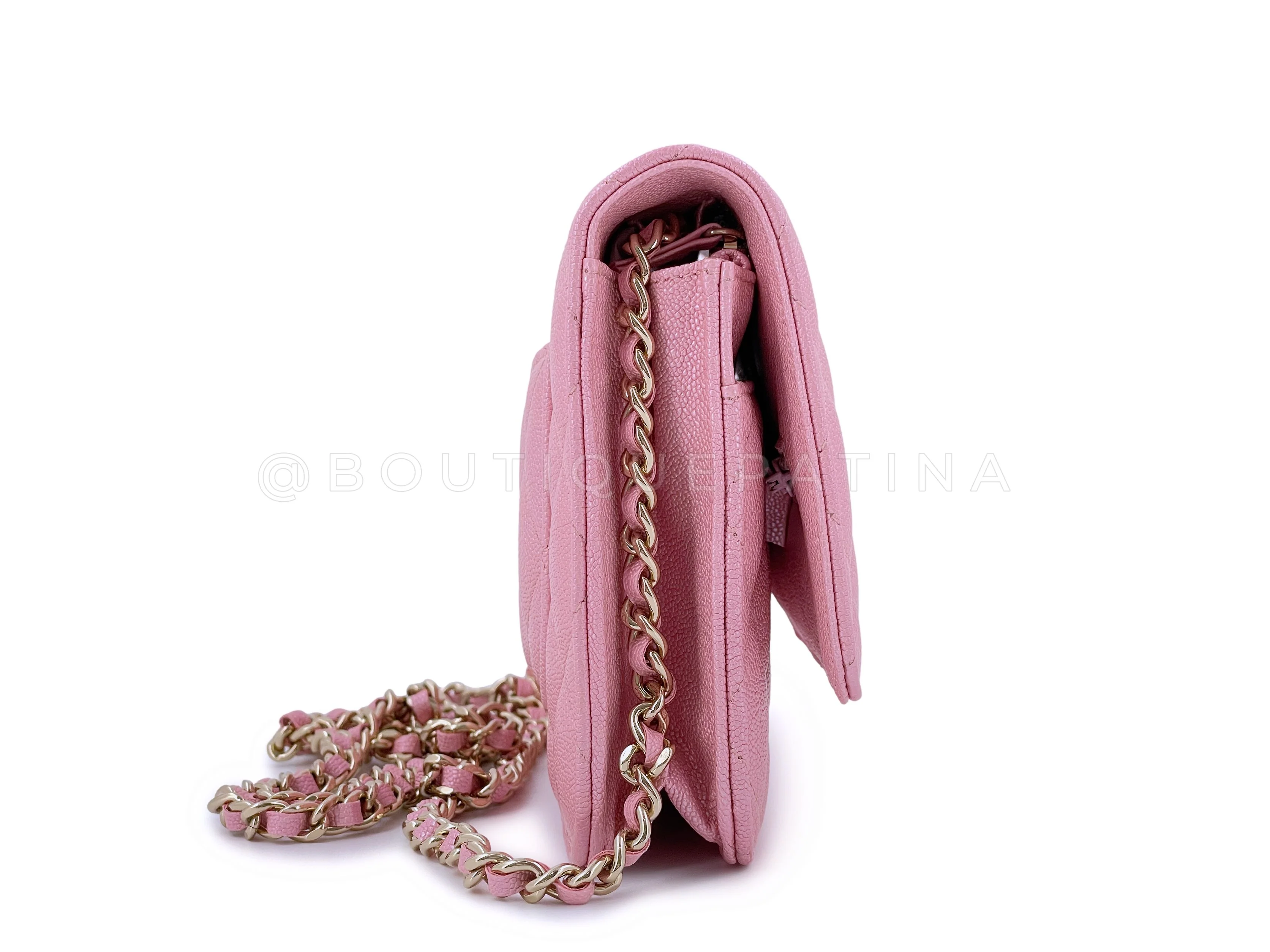 NIB 19S Chanel Iridescent Pink Caviar Classic Wallet on Chain WOC Bag GHW - Image 4