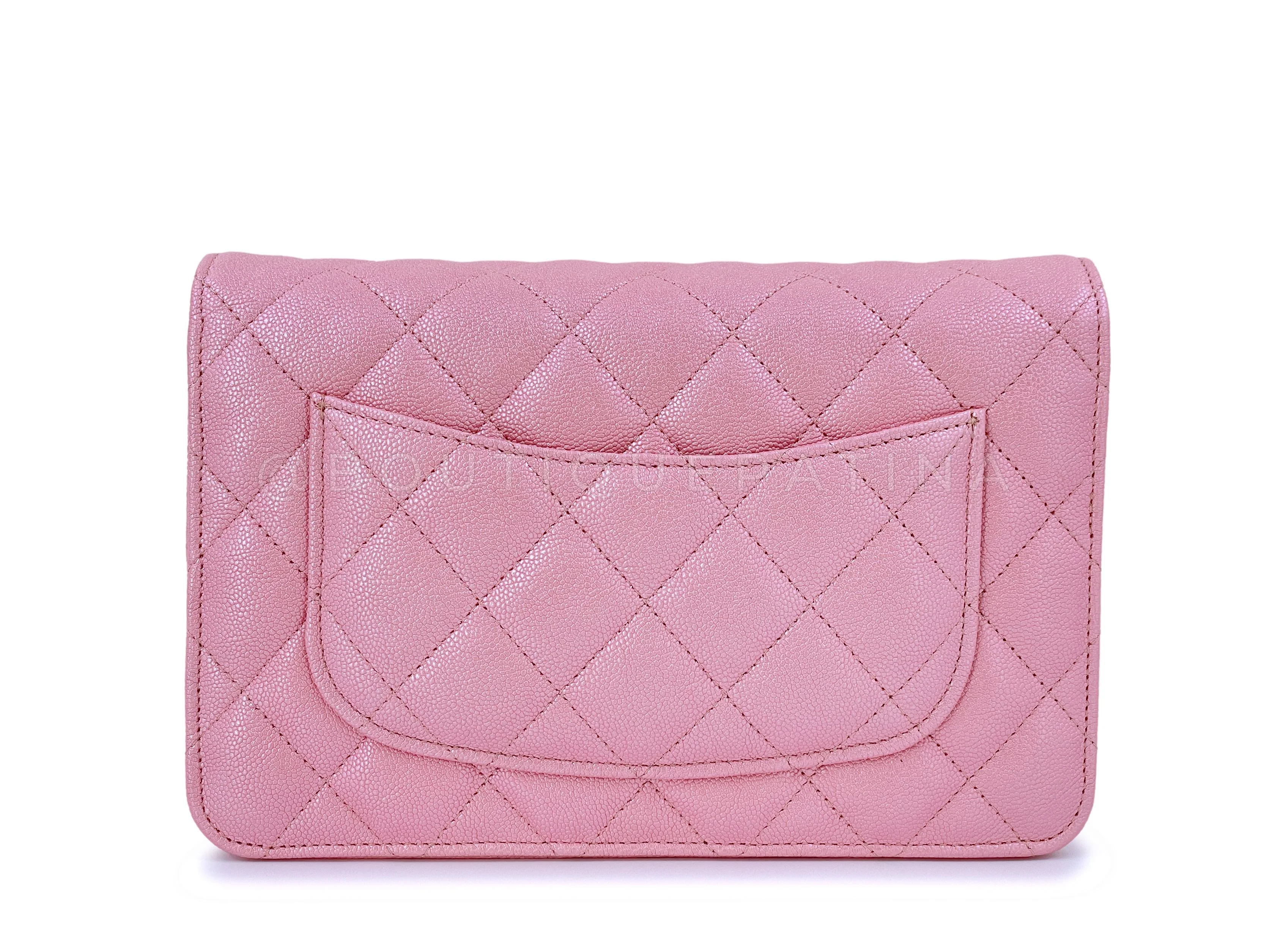 NIB 19S Chanel Iridescent Pink Caviar Classic Wallet on Chain WOC Bag GHW - Image 5