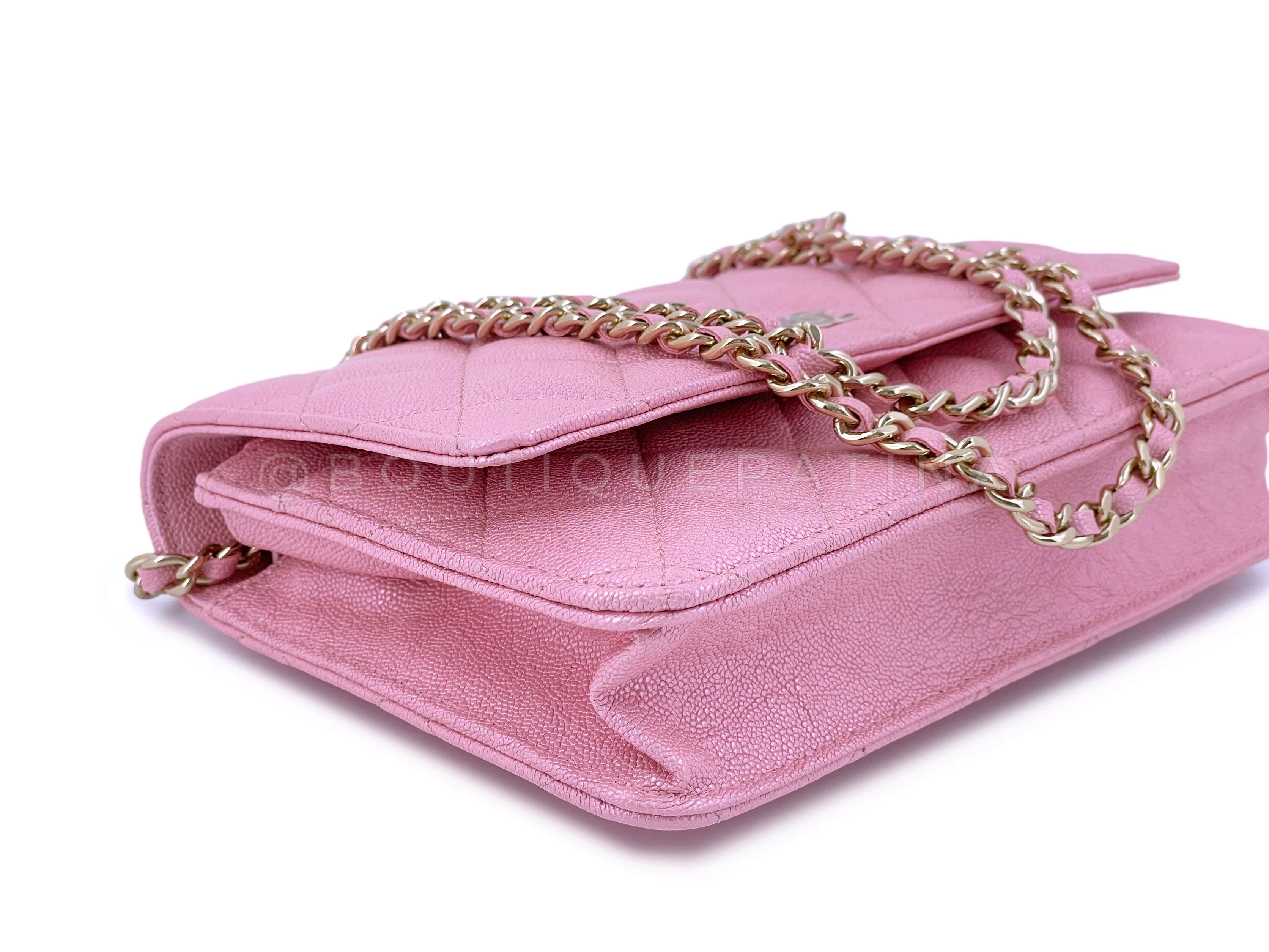 NIB 19S Chanel Iridescent Pink Caviar Classic Wallet on Chain WOC Bag GHW - Image 7