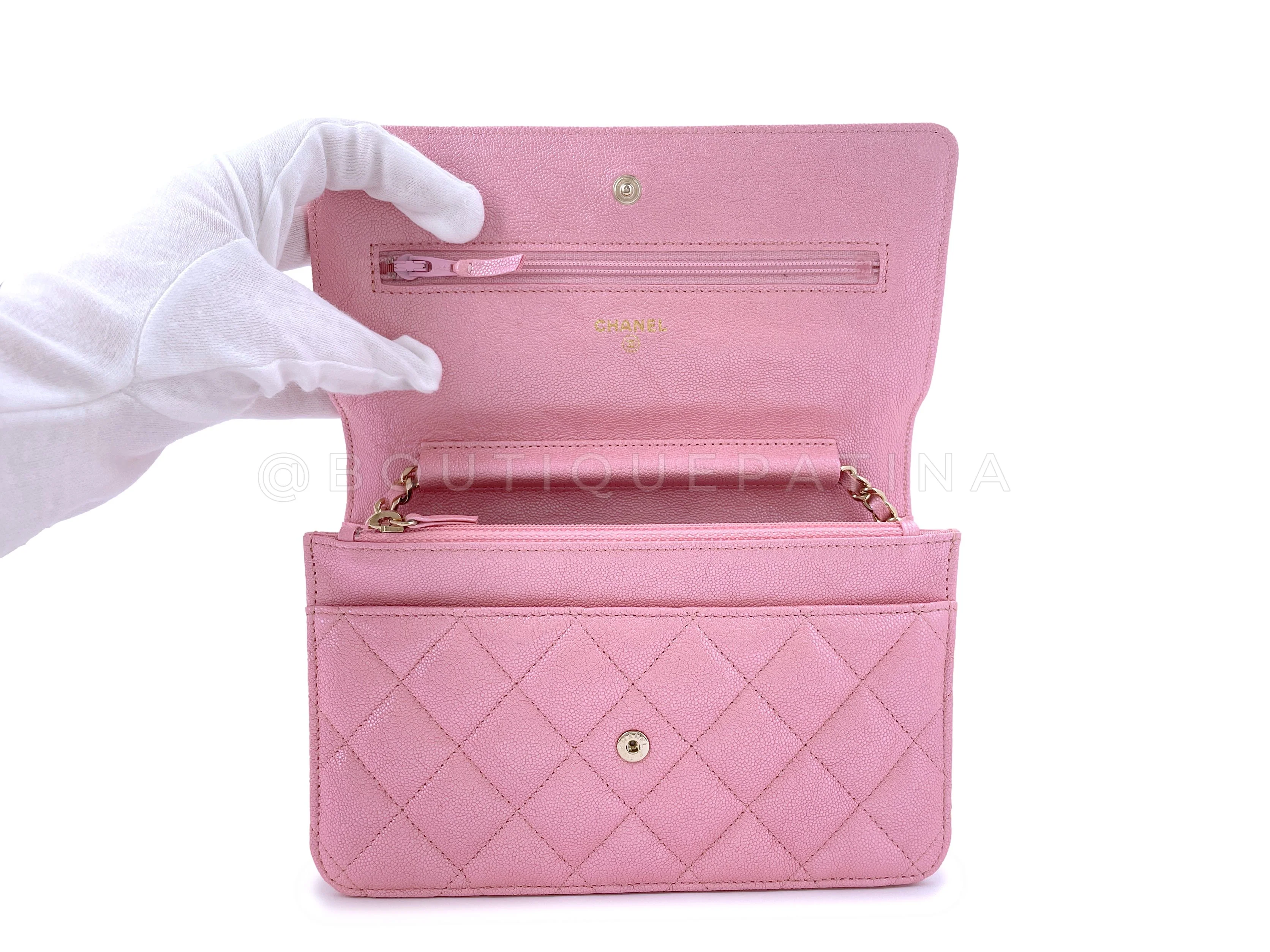 NIB 19S Chanel Iridescent Pink Caviar Classic Wallet on Chain WOC Bag GHW - Image 9