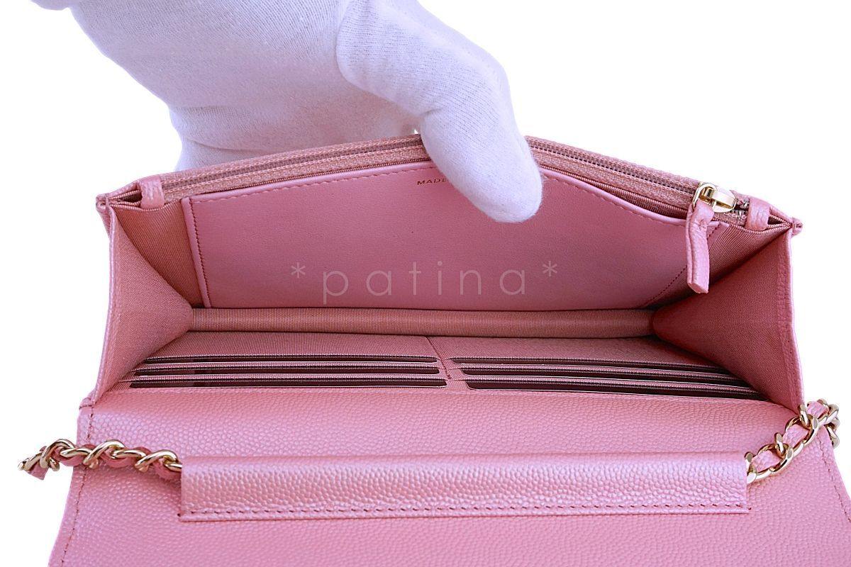 NIB 19S Chanel Iridescent Pink Pearly CC Wallet on Chain WOC Flap Bag - Image 10